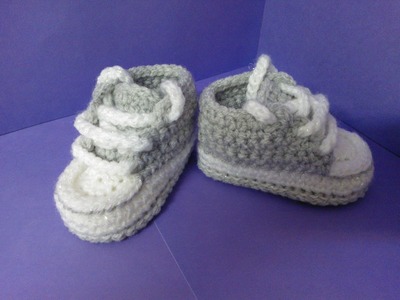 How to crochet My easy new born baby converse style slippers p2