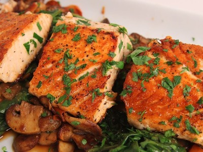 Seared Salmon with Sauteed Spinach and Mushrooms - Laura Vitale - Laura in the Kitchen Ep 323