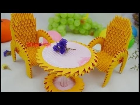Hand Made Art -How to Folded 3D Origami Model Desk and Chair Part 3