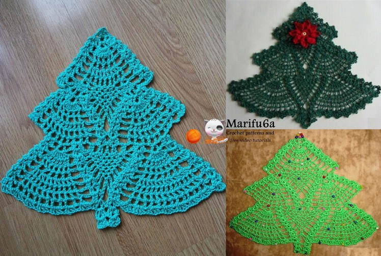 How to crochet Christmas tree doily hot pad pattern by marifu6a