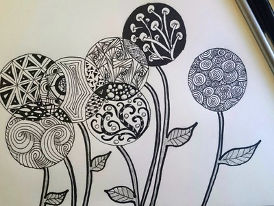Zentangle Inspired Flowers. Zendoodle Art. Beginner