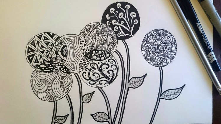 Zentangle Inspired Flowers. Zendoodle Art. Beginner