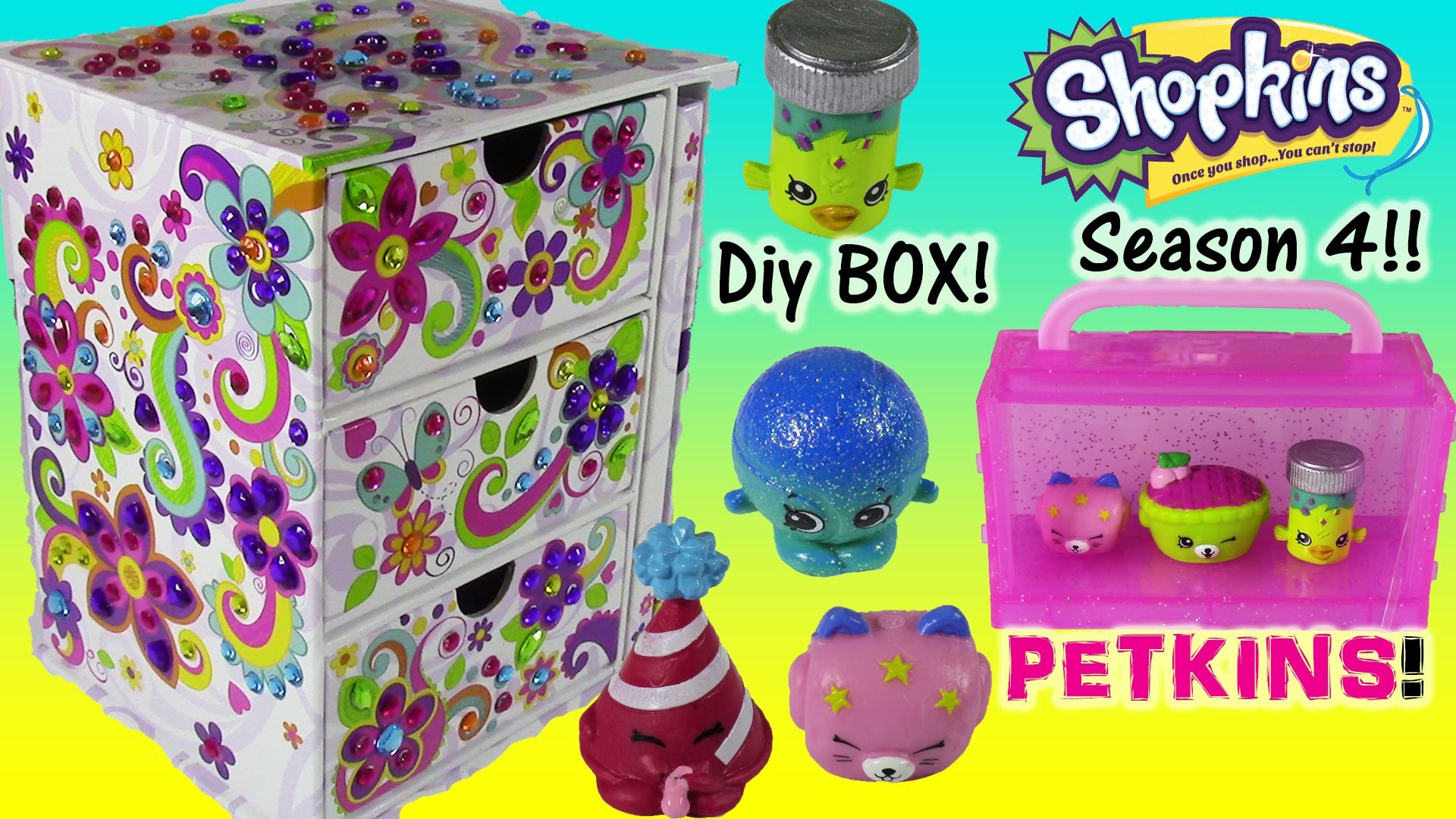 DIY Sticky Gems Jewelry Chest with Secret DIary! SHOPKINS Season 4 Petkins 12 pack! Crafty Fun