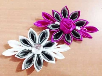 DIY Kreasi Bunga Dari Pita Satin - How to make satin ribbon Kanzashi Flower Brooch