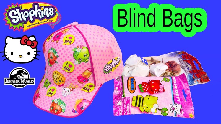 Shopkins Baseball Cap Hat Surprise Blind Bags Jurassic World Handmade Hello Kitty Toy Unboxing Video