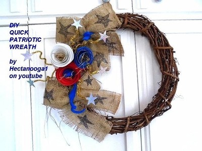 DIY PATRIOTIC WREATH, Home decor, 4th of July wreath, Burlap door hanger, rolled flowers,
