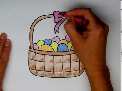 Drawing: How To Draw and Easter Basket with Eggs - Step by Step - Easy Drawing tutorial