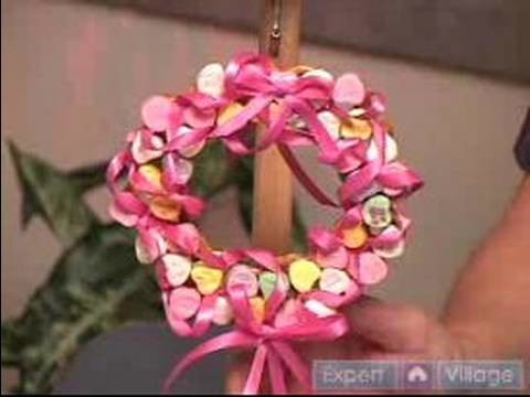 How to Make Pretzel Crafts : How to Make a Candy Heart Valentine Wreath With Pretzels