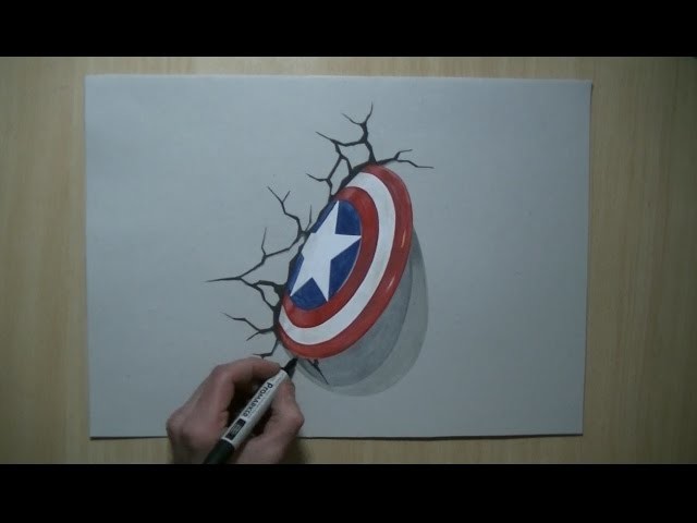 Drawing 3D shield - Captain America, Trick Art