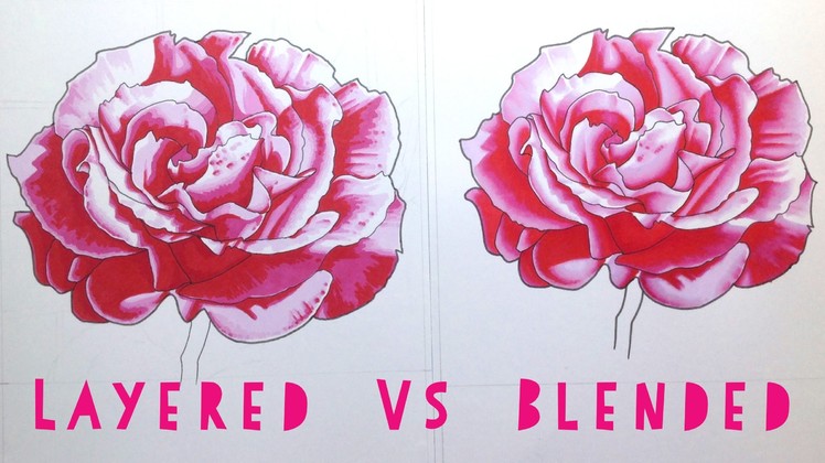 Promarker Rose drawing in Layered Vs Blended styles - tutorial