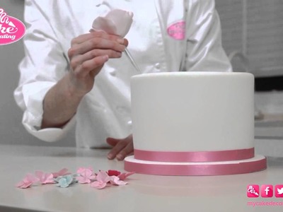 How to Stick Flowers.Ribbon onto a Cake - Cake Decorating Tutorial
