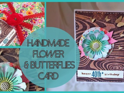 D.I.Y. woodgrain, flower & butterflies card - biglietto con fiore e farfalle