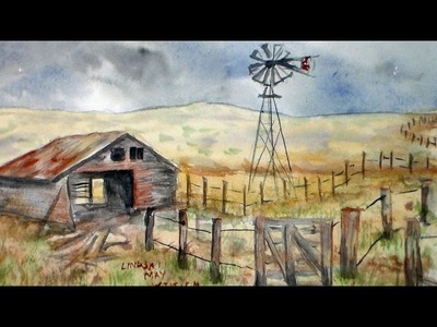 Stormy sky prairie scene watercolor tutorial