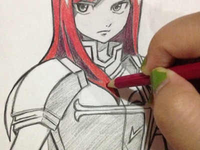 How to draw Erza  Scarlet from Fairy Tail Anime step by step tutorial