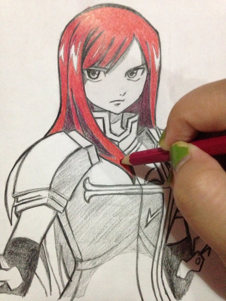 How to draw Erza  Scarlet from Fairy Tail Anime step by step tutorial