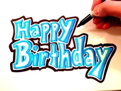 How to Draw Happy Birthday in Blue