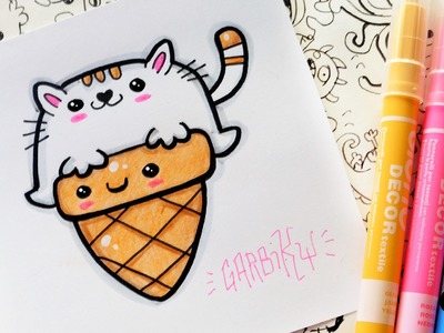 How To Draw Kawaii Cat Ice Cream by Garbi KW