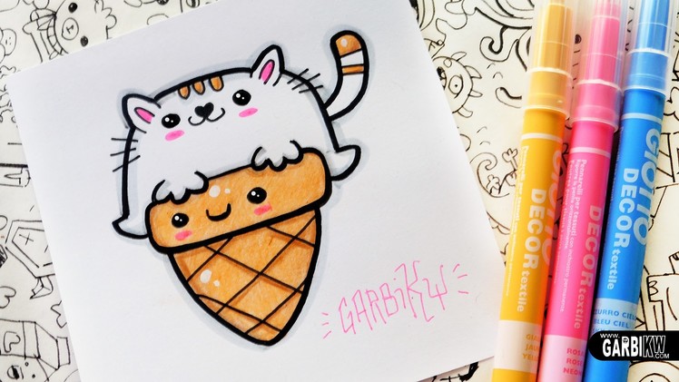 How To Draw Kawaii Cat Ice Cream by Garbi KW