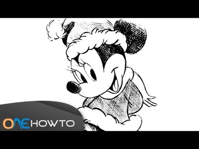 How to draw Minnie Mouse in Christmas clothes