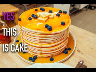 How to Make a Stack of Pancakes. CAKE! Vanilla Cake, Blueberry Jam and Maple-Infused Buttercream.