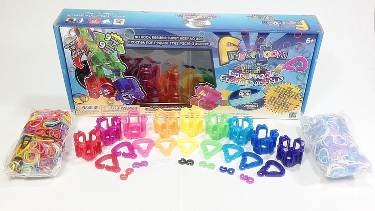 Rainbow Loom Finger Loom Party Pack Unboxing. Review (Loom bands)