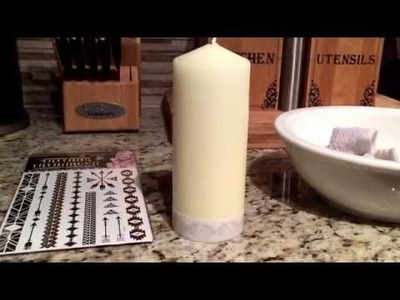 Diy decorative candle with temporary metallic tattoo.