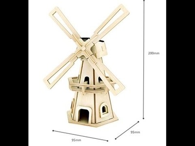 BestFire® DIY 3D Wooden Assembly Puzzle Solar Revolving Windmill for Kids