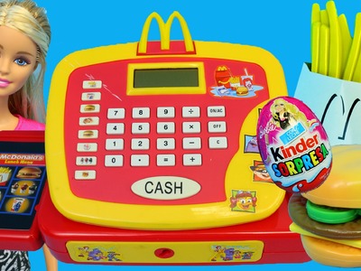 McDonalds CASH REGISTER + Buying Surprise Toys & DIY Play Doh McDonalds Food Ice Cream DisneyCarToys