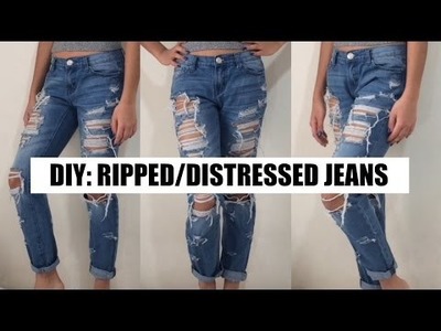DIY: Ripped.Distressed Boyfriend Jeans