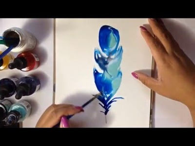 DIY easy blue feather tutorial ink painting