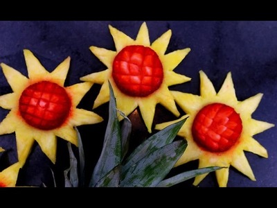 How It's Made Pineapple Strawberry Sunflowers | Fruit Carving Garnish | Party Garnishing
