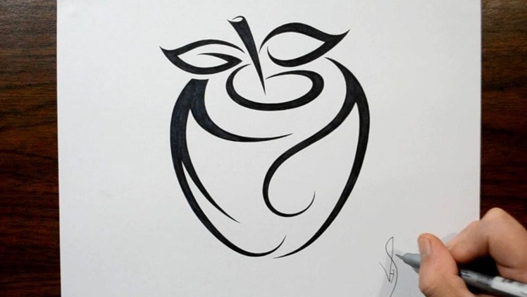 How to Draw an Apple - Tribal Tattoo Design Style