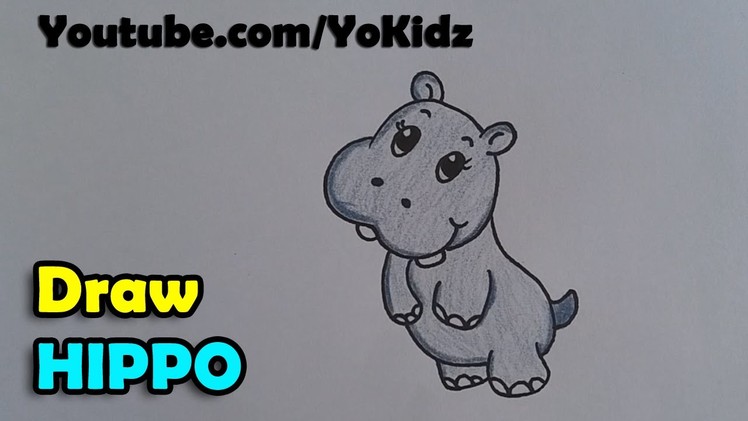 How to draw hippopotamus.  hippo cartoon for kids