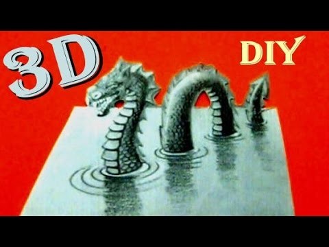 How to Draw in 3D Optical Illusion Monster on Paper Drawing Video Kids Funny Toyo Surprise