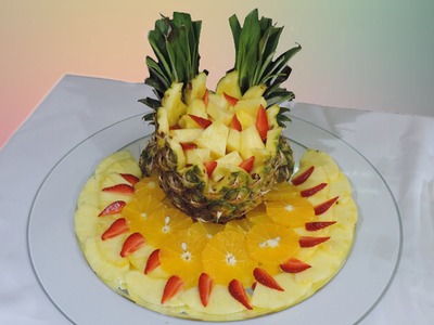 How to Make a Fruit Center with pineapple, orange and strawberry   By J Pereira Art Carving