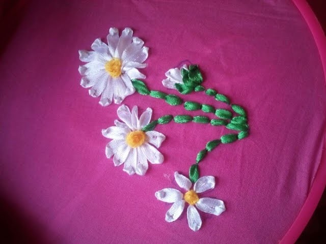 How to make Ribbon Flower with Ribbon Embroidery Technique