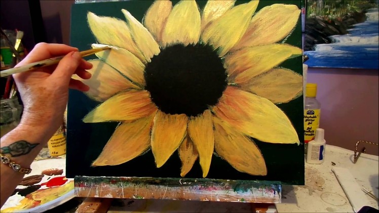How to paint a Sunflower with acrylic paint lesson 3, step by step