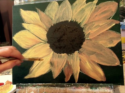 How to paint a sunflower with acrylic paint Lesson 2, step by step