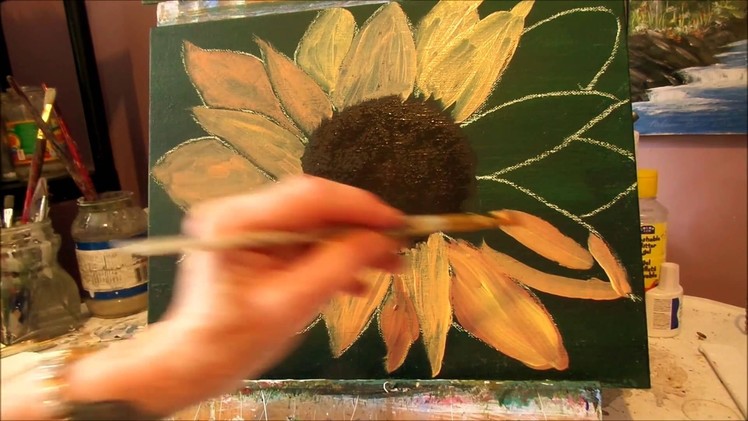 How to paint a Sunflower with Acrylic Paint Lesson 1, step by step