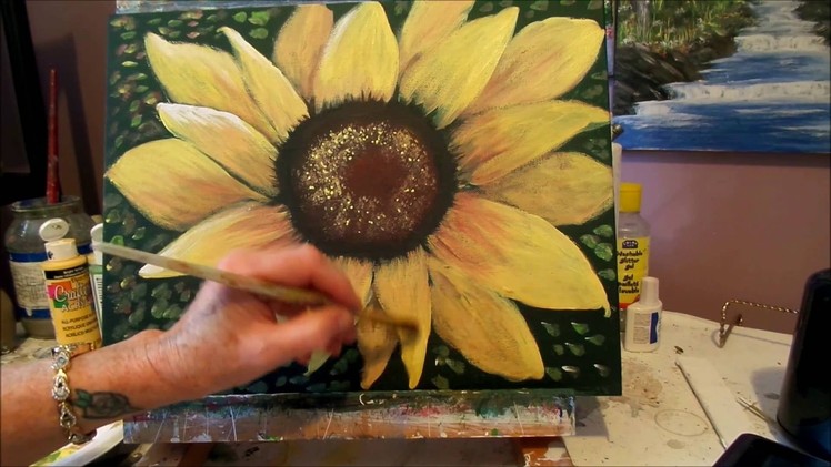 How to paint a Sunflower with Acrylic Paint Lesson 4, finished