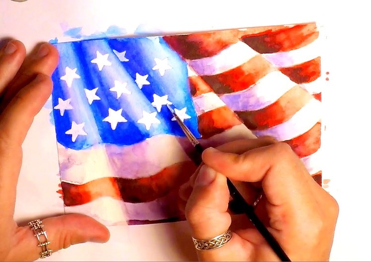 WATERCOLOR PAINTING - HOW TO PAINT AMERICAN FLAG - SPEED PAINTING