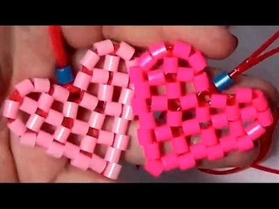 Diy crafts perler beads heart. how to make a heart with beads and string scoubidou for pendant gift