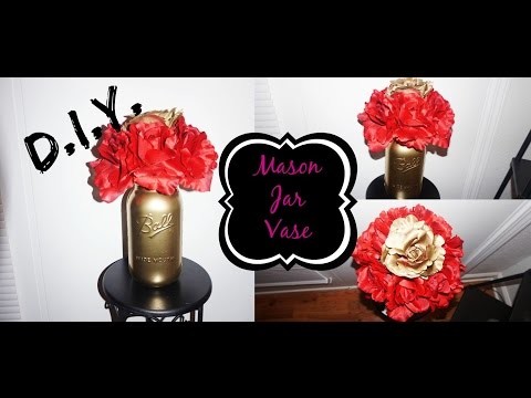 DIY Gold Metalic Mason Jar Flower Vase 15$ HD