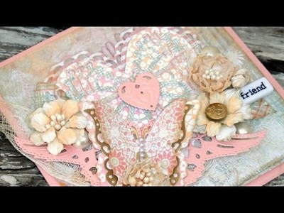Shabby Chic Heart Valentine's Card - DIY Glitter Paste, Layered Butterflies & Handmade Flowers