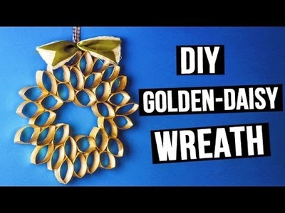 DIY Golden-daisy Wreath from Cardboard Rolls