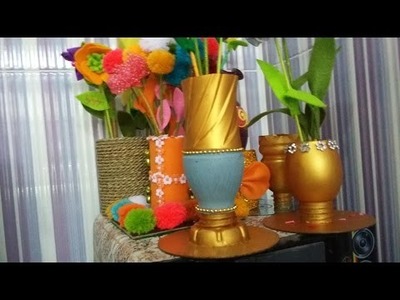 DIY pot flower from plastic bottle and CDS - creative ideas from plastic bottle