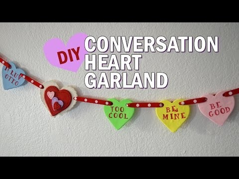 DIY Valentine's Day room decor - Conversation Hearts Garland - polymer clay candy crafts tutorial