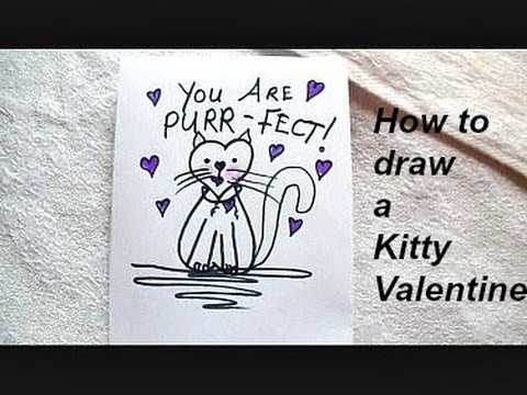 How to draw a KITTY VALENTINE, easy crafts for kids, diy greeting cards