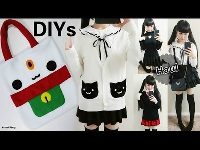Cute DIYs for Cat Lovers: DIY Lucky Cat Tote Bag + DIY Cat Pockets Sweater + School Outfits