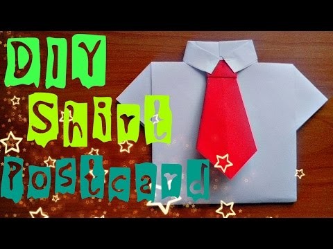DIY How To Make Paper Shirt Easy. Origami Craft Postcard For Children. Fathers Day Gifts and Ideas